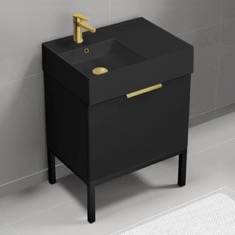 Black 24 inch Small Bathroom Vanity, Modern, Matte Black, Free Standing